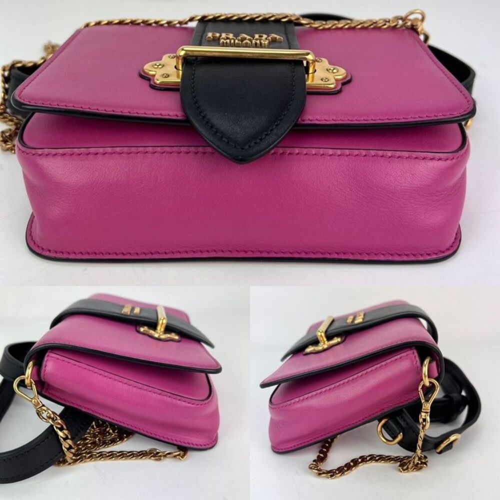 Prada City Calf Cahier Pink Black Leather Crossbody Bag - Picture 5 of 6